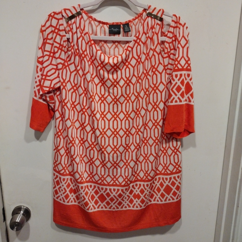 CHICO'S Geometric Patterned Orange Tunic Top Size 3/XL